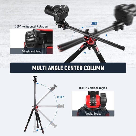 Neewer N284+G0 72 Inch Camera Tripod Monopod Arca Style Mount Red/Black w/ Bag - Picture 15 of 15